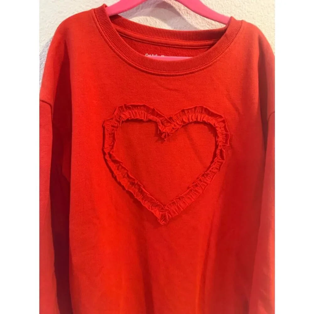 Cat & Jack Red Heart Appliqué Sweatshirt Dress Sz M (8)